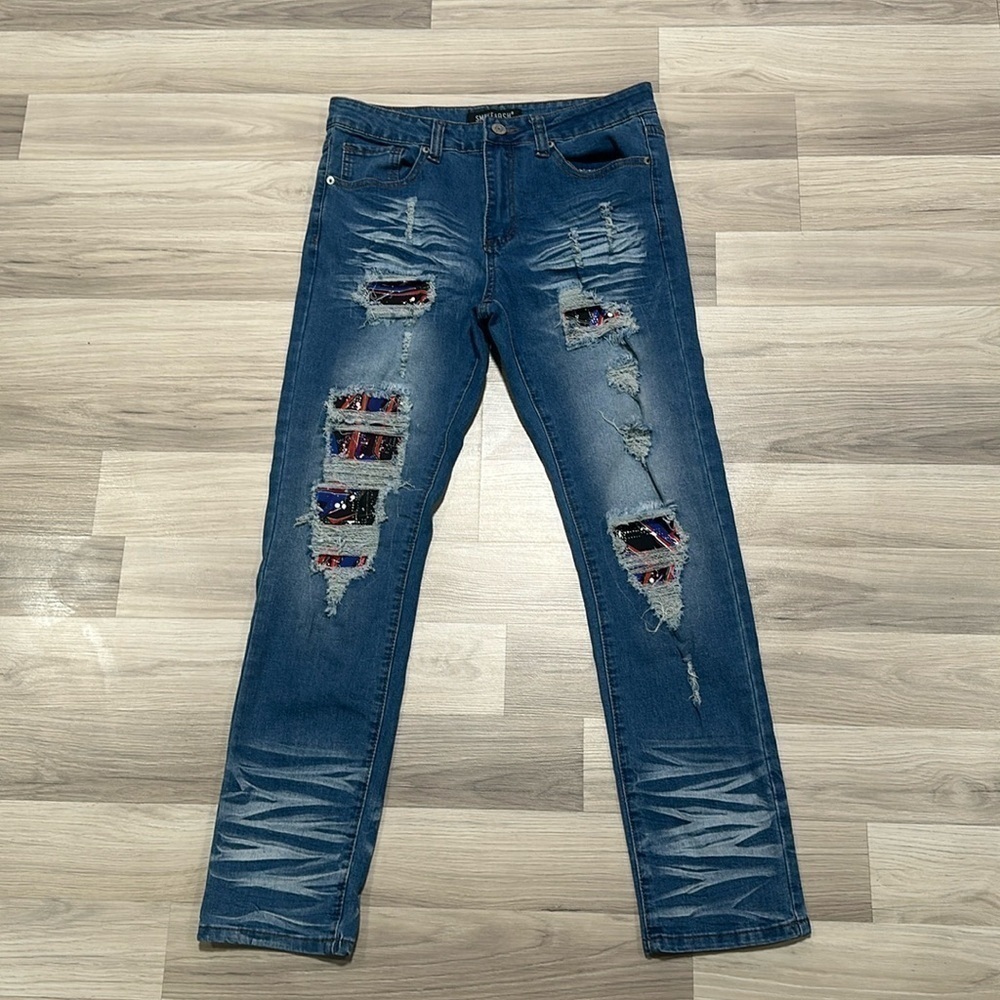 SMOKE & ASH Men’s Distressed Cat Scratch straight Jeans